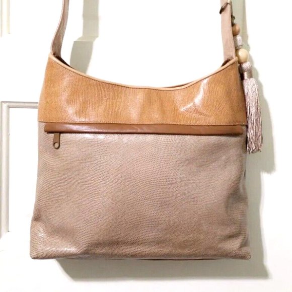 NEW Sharif BOHO WESTERN Beige Brown Patchwork 100% Croc Leather Shoulder Bag - Picture 9 of 14